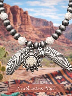 Paparazzi Southwestern Feather Charm Necklace White Stone 18”